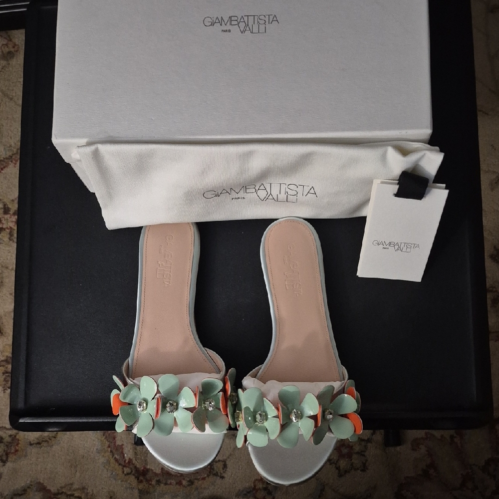 Giambattista Valli Mint and Orange Floral Sandals